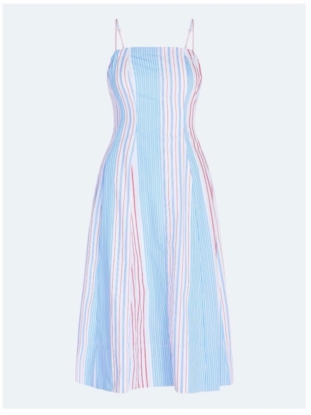 Blue and White Striped Spaghetti-Strap Midi Dress